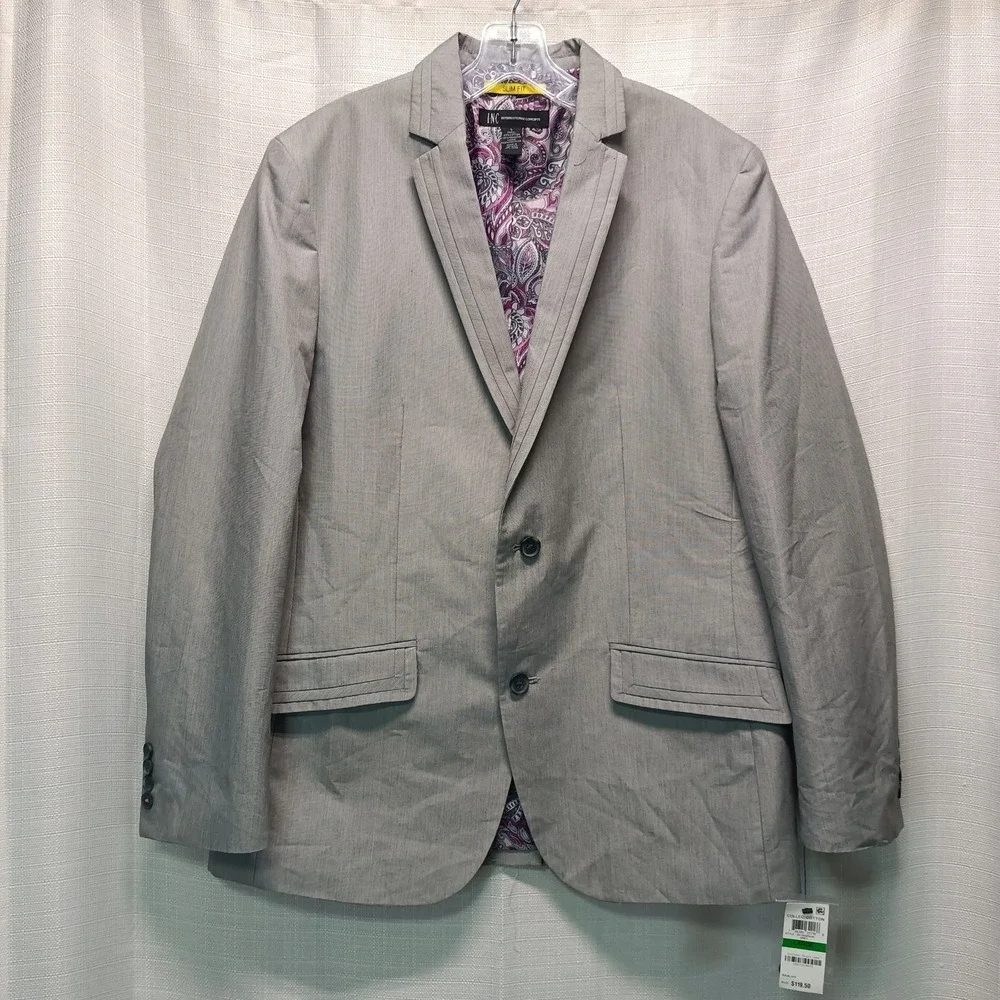 I.N.C. International Concepts Men's L Gray Sport Coat Blazer Paisley Lining NWT